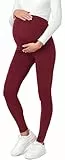 Be Mammy Lange Umstandsleggings aus Baumwolle Leggings für Schwangere Umstands Leggings Schwangerschafts Unterhosen mit Hoher Bund Weich und Elastisch BE20-230 (Wein, S)