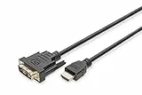 DIGITUS HDMI Adapterkabel Premium - Typ-A zu DVI-D (18+1) - Full HD - 2m - Kompatibel mit PC, Monitor, Beamer