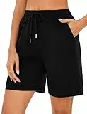 Marvmys Shorts Damen Sommer Bermuda Kurze Sporthose Sportshorts High Waist mit Taschen für Running Gym Fitness