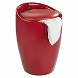 WENKO Badhocker Mod. Candy Rot, Hocker mit Stauraum für das Badezimmer und Wohnzimmer, integrierter Wäschesammler, ABS-Kunststoff, BPA-frei, Fassungsvermögen 20 L, Ø 36 x 50,5 cm