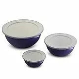 omada Design, Set mit 3 Salatschüsseln mit Deckel (0,5 l - 1,5 l - 3,5 l) innen weiß und außen bunt, Microban antibakteriell, Linie Sanaliving