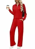 XIEERDUO 2-teiliges Set für Damen, rot, Weihnachts-Outfits, Reißverschluss, Lounge-Sets für Damen, Sweatsuit, Sweatshirt, Trainingsanzug, Größe XXL, Rot/Ausflug, einfarbig (Getaway Solids), XX-Large