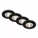 BRILONER - 4er Set LED Einbaustrahler 230V flach, warmweiß, je 4,9 W 480lm, Spot, flach, Deckenspots, LED Spots 230V, Einbauleuchten, Einbauspots, 68mm Lochmass, 90x25 mm (DxH), Schwarz-Matt