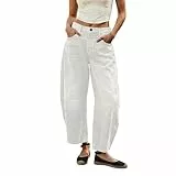 Fulidngzg Barrel Jeans Damen - Baggy High Waist Y2K Jeanshose Wide Leg Stretch Damenjeans Bequeme Weites Bein Jeanshosen Boyfriend Lockere Hosen Denim Pants Casual Freizeithose
