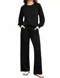 Totatuit Damen Rundhals Jogginganzug Langärmliges Oberteil und Weite Hose Zweiteiler Trainingsanzug Hausanzug Sport Set Lounge Set Schwarz M