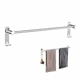 Ziyonix Handtuchstange Edelstahl Ausziehbar 43-75cm, Handtuchhalter mit Haken Schrauben Kleber, Silber Wandmontage Badetuchhalter Handtuch Halterung Handtuchstange Wand für Badezimmer Küche