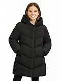 SOLOCOTE Mädchen Wintermantel wasserabweisend mit Kunstfell-Futter schwerer Kapuzen-Pufferjacke für Kinder Schwarz 134