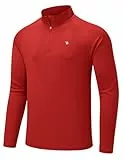 donhobo Herren Sportshirt Langarm UV Schutz Shirts 1/4 Zip Atmungsaktiv Schnelltrocknende Rash Guard T-Shirts Outdoor Angeln Laufen Wandern Funktionsshirt, Rot, L