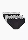 EMPORIO ARMANI Herren Stretch Cotton Bold Monogram 3-Pack Brief, Black/Stone/Black, L (3er Pack)
