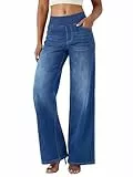 Fiita Baggy Jeans Damen, Pull On Wide Leg Jeans Mit Gummibund High Waist Stretch,Weites Bein Jeans Damen Mit 4 Taschen Y2K Hosen Damen