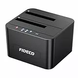 FIDECO Festplatten Dockingstation, USB3.0 SATA HDD Dockingstation für 2,5 und 3,5 Zoll SATA HDD / SSD, Dualschacht, Unterstützt Offline-Klonen und UASP