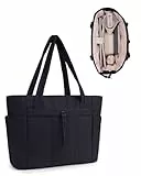 Handtasche Damen Tote Bag 20L Groß Gesteppt Shopper Tasche mit Laptopfach (15,6 Zoll) & Getränkehalter (40oz/1.18L), Ideal für Büro Schule Reisen Shopping, Schwarz (Patent Angemeldet)