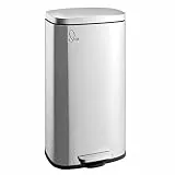 SVITA Mülleimer TQ30 silber 30L Treteimer Edelstahl Abfallbehälter Müllsammler mit Pedal Edelstahl Softclose Deckel mit Inneneimer Küchen-Eimer Abfalleimer