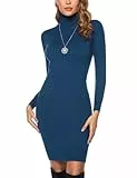 Irevial Pulloverkleid Damen Rollkragen Elegant Strickkleid Langarm Pullover Tunika Kleid für Herbst Winter Denim Blue M