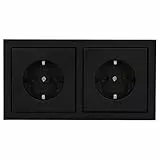 Busch-Jaeger future® linear Komplett-Set: 2x 20 EUC-885 SCHUKO® Steckdosen-Einsatz + 1722-885K Abdeckrahmen 2-fach, Future Linear schwarz matt 55x55 mm