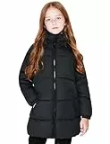 maoo garden Mädchen Winter Langer Puffer Leichter Mantel Dick gepolstert Weiches Fleece Jacke mit Kapuze 817 Schwarz 11-12Y
