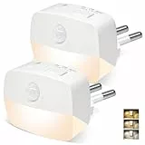 AmmToo Nachtlicht Steckdose mit Bewegungsmelder, 2 Stück Helligkeit Dimmbare Nachtlicht mit EIN/AUTO/AUS Modi, Steckdosenlicht für Kinderzimmer, Schlafzimmer, Treppe, Gang, Küche, Warmweiß