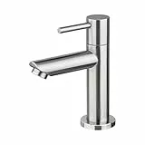Ibergrif Einhebel Kaltwasserhahn Waschbecken, Waschtischarmatur aus SUS 304 Edelstahl für Gäste-WC, Garten & Camping, Einlochmontage, Gebürstet, inkl. G1/2 & G3/8 Adapter, M18103