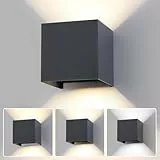 FUPE LED 15W Wandleuchte Aussen Innen Einstellbare 3 Lichtfarben IP65 Wasserdicht Wandlampe Aussen Außenwandleuchten Aluminium Wandleuchte Einstellbar Abstrahlwinkel Quadratisch 11CM Anthrazit