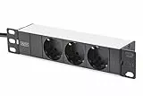 DIGITUS 3-Fach Steckdosenleiste - 1HE - 10-Zoll (254 mm) - Rack-Montage in Netzwerk-Schrank - Silber/Schwarz DN-95411