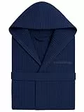 o-day Bademantel mit Wabenstruktur für Damen und Herren, aus Baumwolle, mit Kapuze, Taschen und Gürtel, leicht und für Reisen S-XXXL, Modell 2 - Marineblau, L