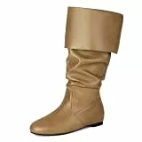 WKAYsIV Unisex Mittelalterliche Halbschaft Stiefel Flach Schlupfstiefel Bequeme Mittelhohe Stiefel für Damen Herren Alltag Historische Schuhe zum Hineinschlüpfen (C-Khaki, 39)