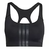 adidas Women's Optime Workout 3-Stripes Medium Support Bra, Black/Black, XL