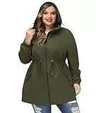 Hanna Nikole Damen Große Größe Regenjacke Übergangsjacke Outdoorjacke mit Kapuze Armeegrün 56