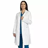 B-well Valeria Damen Arztkittel Weiß – Medizinischer Laborkittel mit Reverskragen, Langarm, 3 Taschen, verdeckte Druckknopfleiste – Pflege & Klinik Berufskleidung M