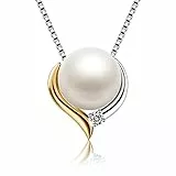 Jewlldeen Kette Damen 925 Silber Perlenkette Herz Anhänger Silberkette Schmuck Zirkonia 18'' Kettenlänge für Frau/Freundin/Mutter