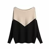 FULIER Boot-Ausschnitt Batwing Ärmel Dolman Lose gestrickte Pullover und Pullis Pullover Tops für Frauen (B Khaki)