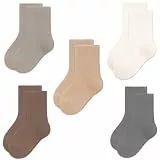Exemaba Kleinkind Crew Socken 5 Paare Baumwolle Solide Farben Nahtlos Socken für Kinder Jungen Mädchen(Kaffee,XL/32-35)