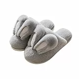 eganten Hasen-Hausschuhe für Damen und Herren, süße, rutschfeste Plüsch-Hausschuhe mit Hasenmotiv, weiche, Flauschige Hausschuhe für drinnen (Light Grey,42/43)