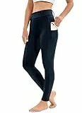Havideto Reitleggings Damen Vollbesatz mit Handytasche, High Waist Reithose Damen Mädchen Stretch mit Gürtelschlaufen Marine Blau XL