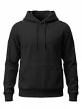 Runcati Herren Kapuzenpullover Langarm Einfarbig Hoodie Männer Regular Fit Kordelzug Sweatshirt Training Casual Baumwolle Pullover mit Taschen Schwarz XXL