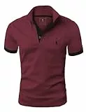 GLESTORE Poloshirt Herren Männer Hemd Herren Kurzarm Giraffe Stickerei T-Shirt Sommer Golf Dunkelrot&Schwarz XL