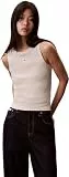 Calvin Klein Damen Tank Top Woven Label Cotton Rib mit Logo, Elfenbein (Ba01 Grey Heather), XS