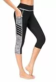 Flatik Fitness-Leggings für Damen, Yogahose, hohe Taille, Workout-Leggings mit Taschen, Sport-Leggings, Schwarz/Weiß/Grau, 42