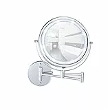 WENKO Power-Loc LED Wandspiegel Lumi, Kosmetikspiegel mit 5-Fach Vergrößerung, Befestigen ohne Bohren, Batteriebetrieben, Spiegelfläche Ø 17,5 cm