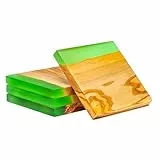 Erreke Holzuntersetzer, Set mit 4 quadratischen Olivenholz- und Epoxidharz-Untersetzern, für Getränke, Tassen, Gläser, Becher, 10x10x1.2 cm, Grün