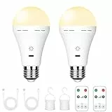 BOBOPAI USB-C Wiederaufladbare Glühbirne Mit Fernbedienung, 7W E27 Smart Akku Batterie LED Glühbirne, Touch Control Dimmbare, Mit Timing-funktion, Outdoor Camping Notlicht Mit Haken,3000k/2 pack