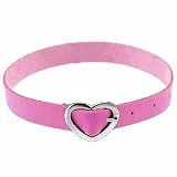 Flongo Tattoo Choker Leder Halsband Lederhalsband Damen Halskette mit Herz Anhänger Kette Pink Silber Gothic Punk Rock