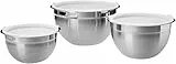 Amazon Basics Rührschüsseln, 1.5 quarts Edelstahl, 3teiliges Set, Silber, Weiß