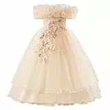 ABEHIK Kinder Mädchen Blumenmädchenkleider Besticktes Hochzeit Brautjungfernkleider Trägerloses Prinzessinnen Kleider Klavier Kostüme Champagne 10 Jahre
