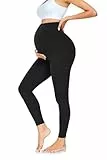 FuelMeFoot Damen Umstandsleggings High Waist Schwangerschaftsleggings Umstandshose Blickdicht Stretch Elastisch Weich Lang Yoga. Schwarz XL