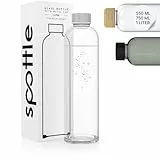 spottle Trinkflasche Glas 1L - Glasflasche in 500ml - 750ml oder 1 Liter - Glas Wasserflasche für Kohlensäure geeignet – Glastrinkflasche spülmaschinenfest & auslaufsicher
