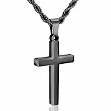 Rajputana Kreuz Kette Herren Jungen Gedrehte Kette mit Kreuz Anhänger Halskette für Männer Kreuzkette Schwarz Herren Taufe Christliche Ostern Geschenke Schmuck
