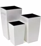 Prosperplast Dekoratives 3er Set Blumenkübel Blumentopf weiß glänzend Pflanzeinsatz Coubi Serie