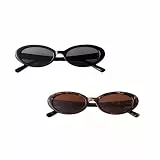 Werownsgso 2 Stück Vintage Oval Sonnenbrille, 90er Retro Sonnenbrillen, Vintage Katzenauge Sonnenbrille, Modische Schmale Sunglasses für Damen Reisen Geschenke (Farbe 1)