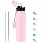 GOPPUS Edelstahl Trinkflasche-750ml mit Strohhalm,BPA frei,Kohlensäure Geeignet, Thermoskanne Vakuum Doppelwandisolierung für Sport, Reisen, Camping, Fitness